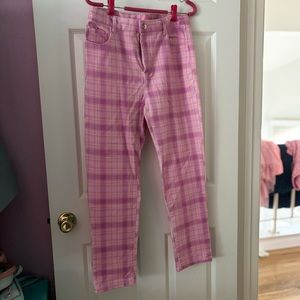 Sugar Thrillz Pink Purple Plaid Stretchy Pants
